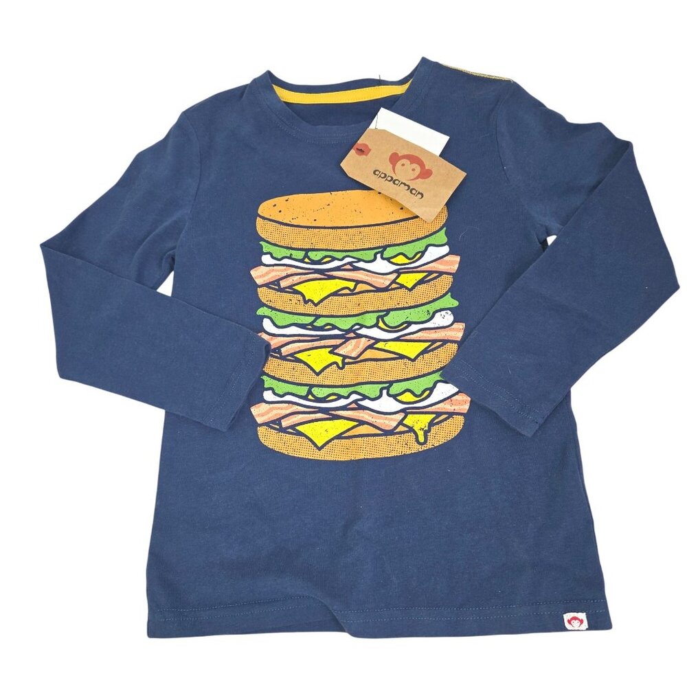 Appaman Boys 6 Blue Bacon Eggs and Cheese Graphic Long Sleeve Tee 2320